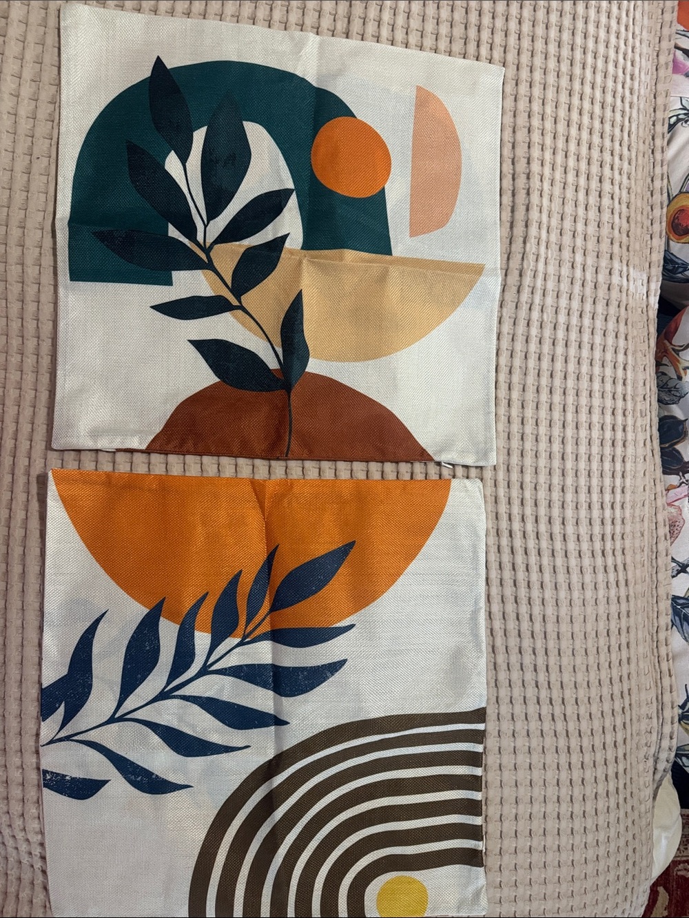Abstract Botanical Pillow Covers- Orange, Teal, Navy, Brown